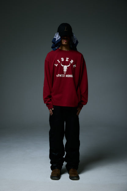 BISON BULL LONG SLEEVE T-SHIRTS / RED