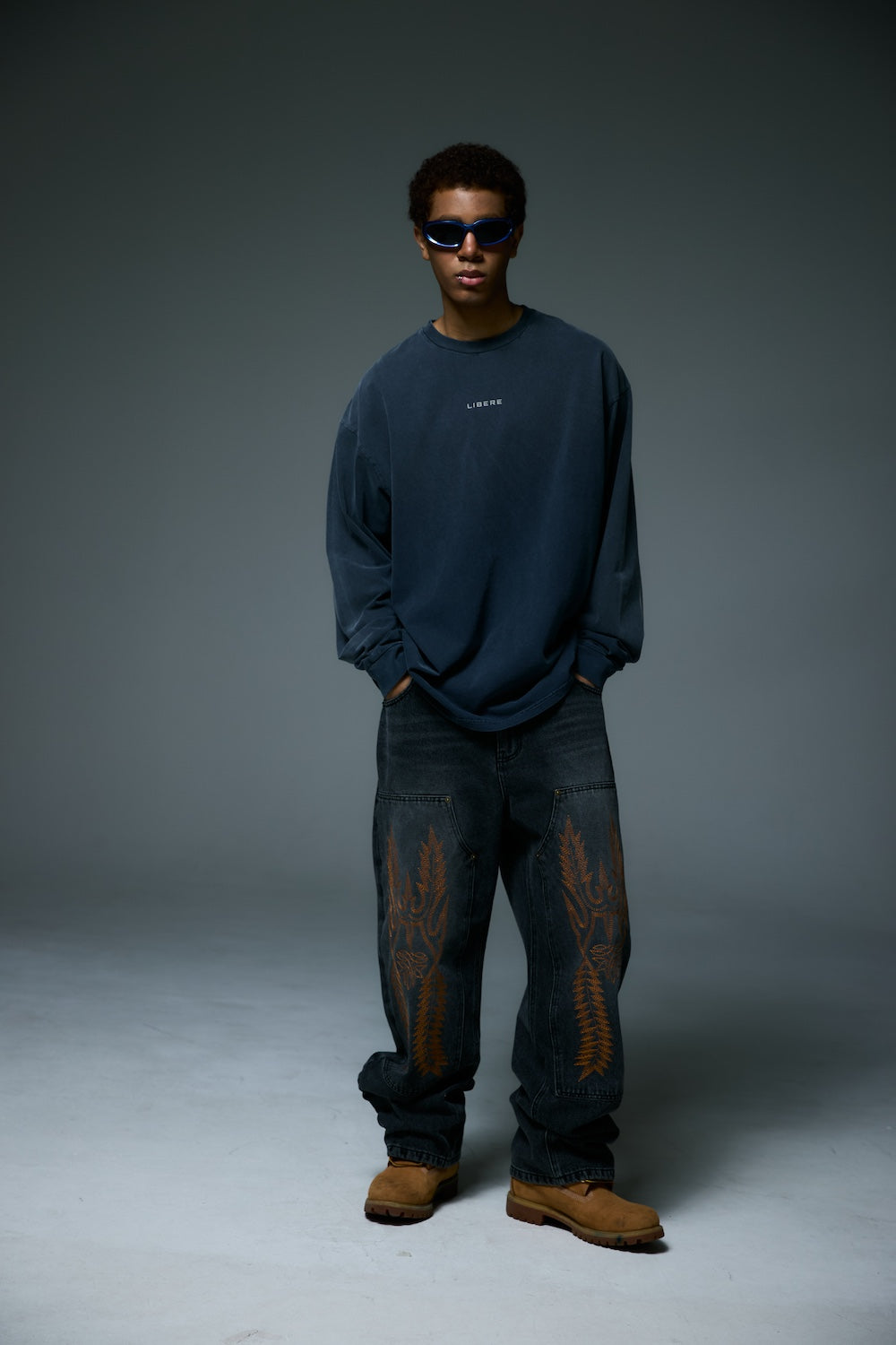 REFLECT LOGO LONG SLEEVE T-SHIRTS / NAVY