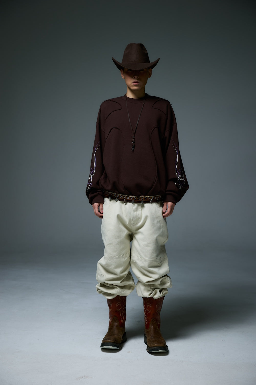 WESTERN FLAME CREWNECK SWEAT / BROWN