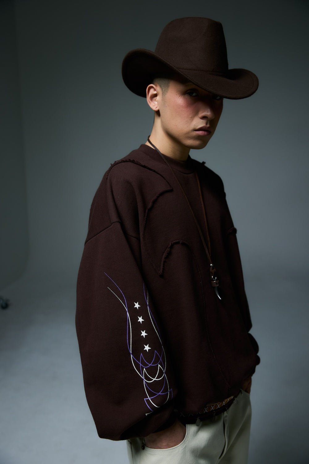 WESTERN FLAME CREWNECK SWEAT / BROWN
