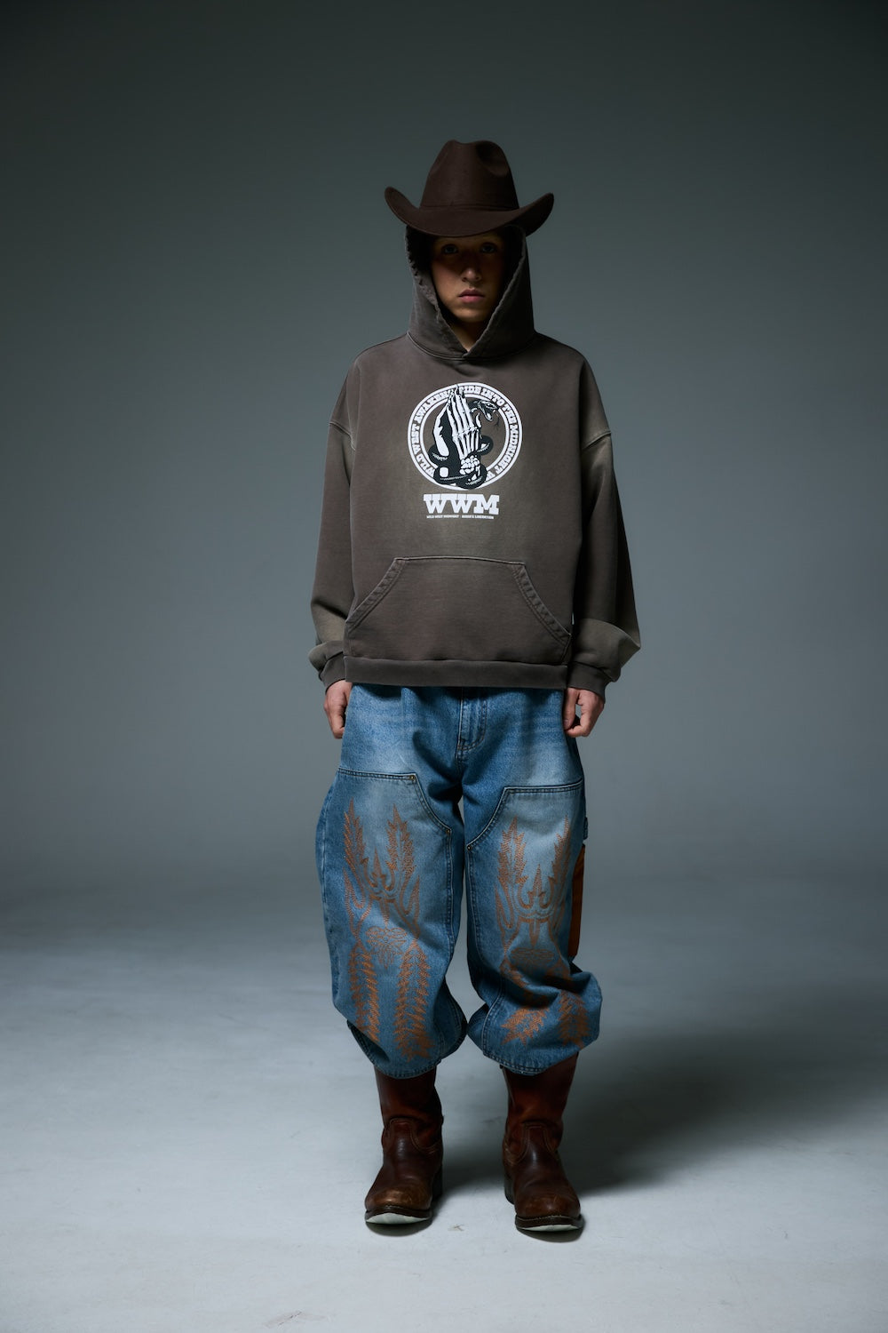 WESTERN DOUBLE KNEE DENIM PANTS / BLUE