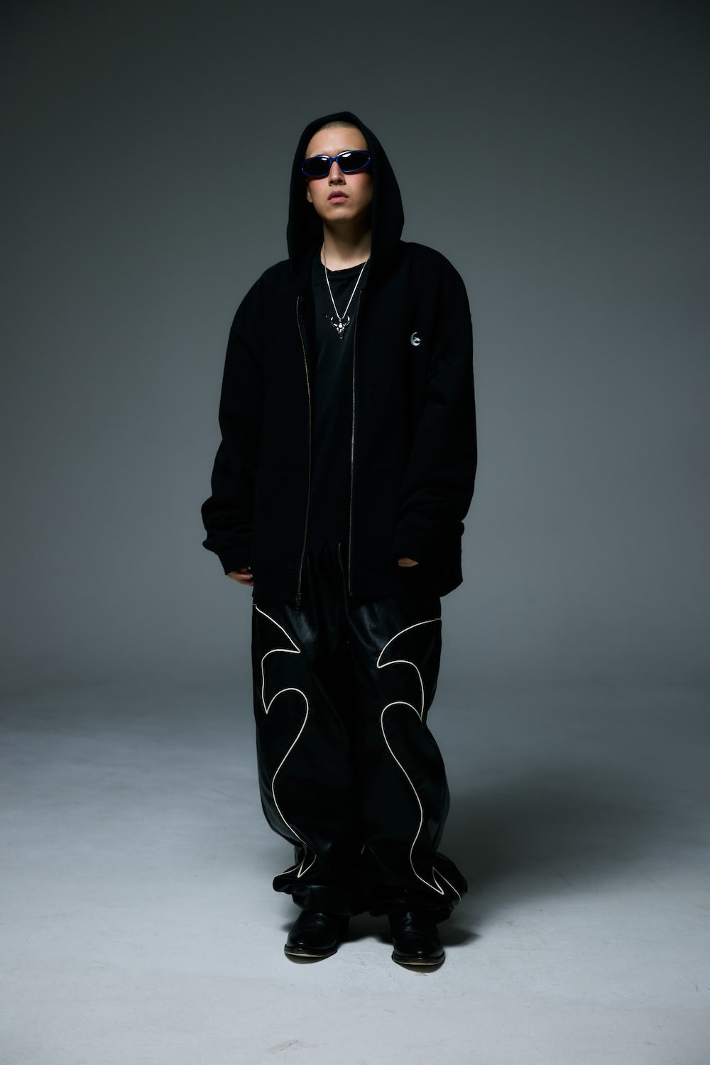 WESTERN FLAME LEATHER TRACK PANTS / BLACK