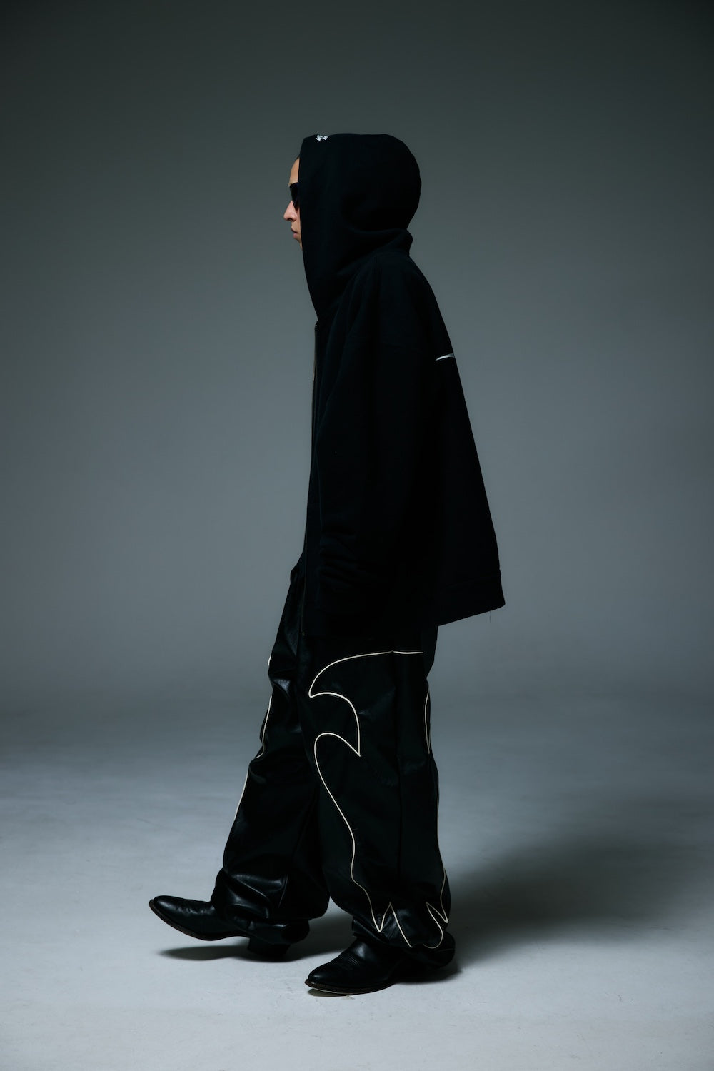 WESTERN FLAME LEATHER TRACK PANTS / BLACK
