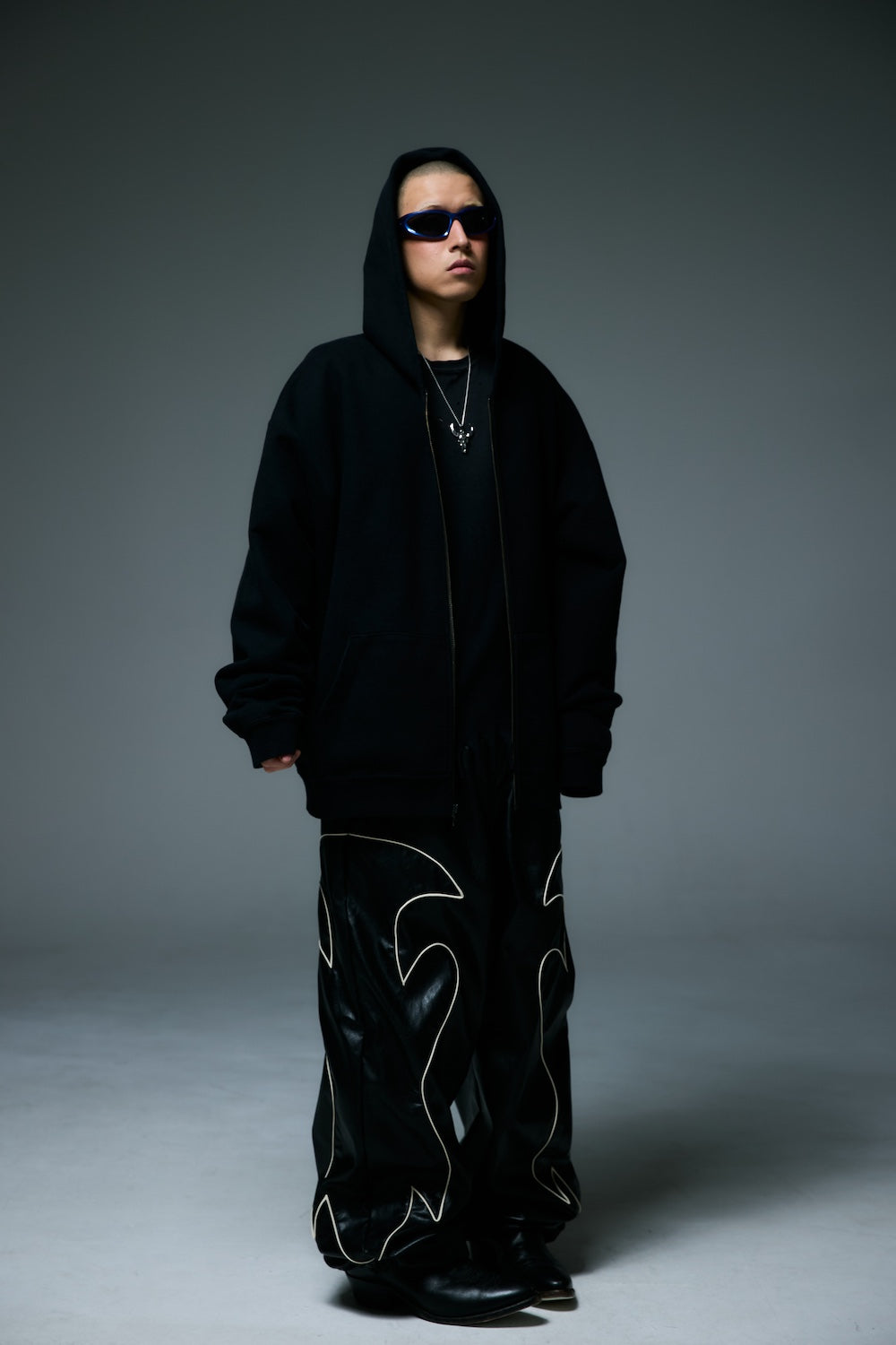WESTERN FLAME LEATHER TRACK PANTS / BLACK
