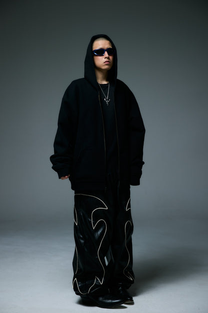 WESTERN FLAME LEATHER TRACK PANTS / BLACK