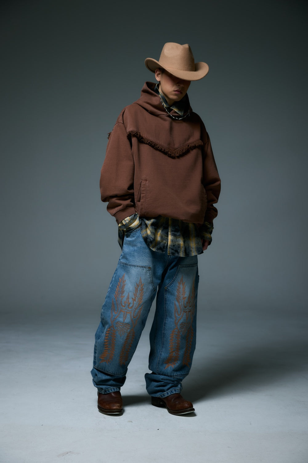 WESTERN FRINGE HOODIE /  BROWN