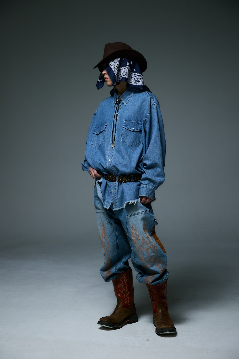WESTERN DOUBLE KNEE DENIM PANTS / BLUE