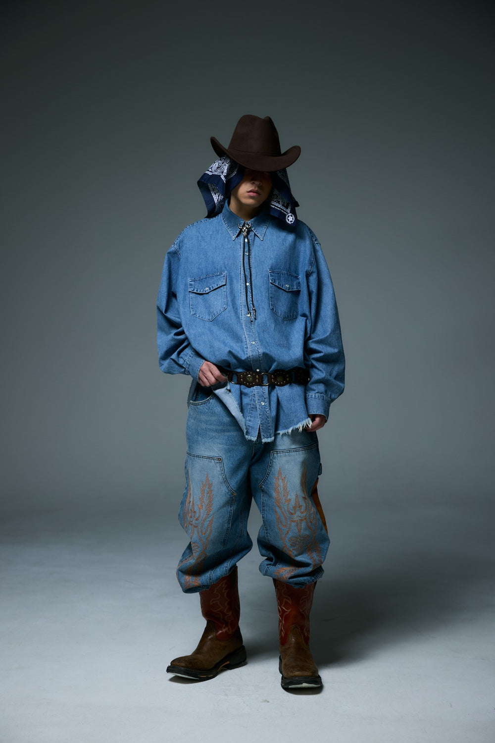 WESTERN DOUBLE KNEE DENIM PANTS / BLUE