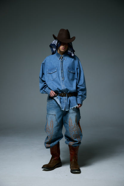 WESTERN DOUBLE KNEE DENIM PANTS / BLUE