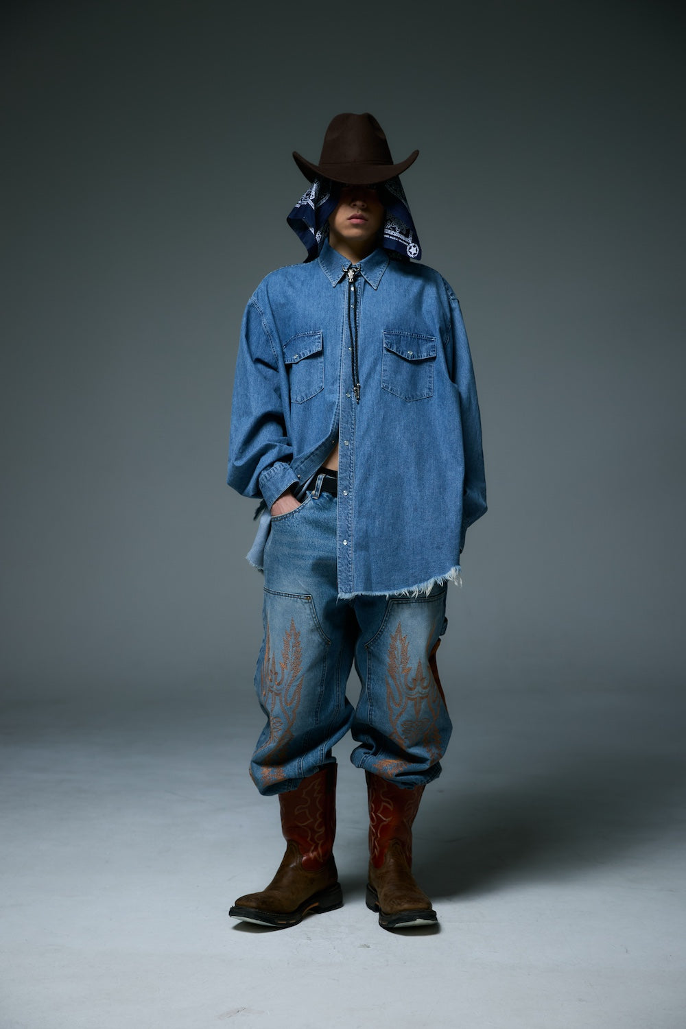WESTERN DOUBLE KNEE DENIM PANTS / BLUE