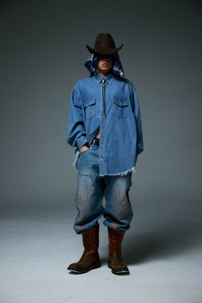 WESTERN DOUBLE KNEE DENIM PANTS / BLUE