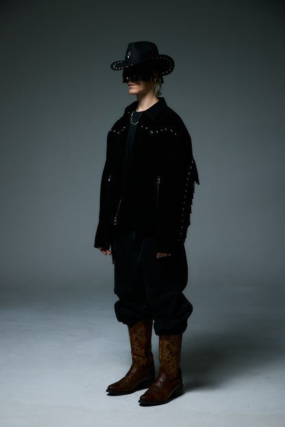 WESTERN LEATHER WORK JACKET / BLACK