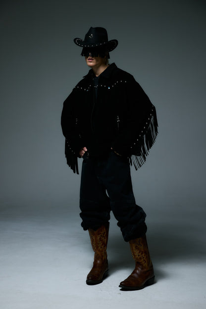 WESTERN LEATHER WORK JACKET / BLACK