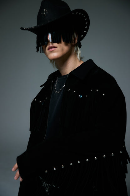 WESTERN LEATHER WORK JACKET / BLACK