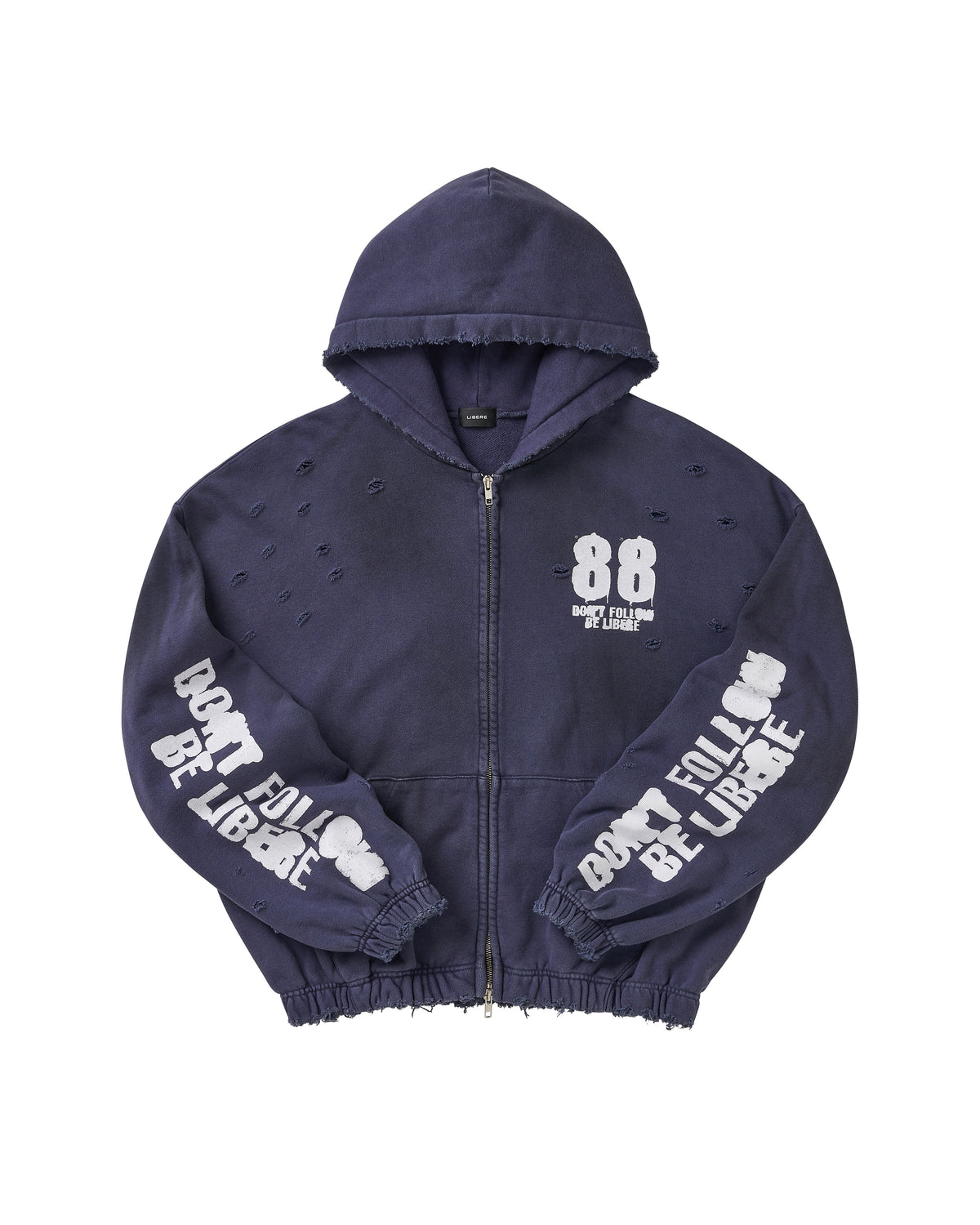 88 DISTRESSED ZIP HOODIE / NAVY