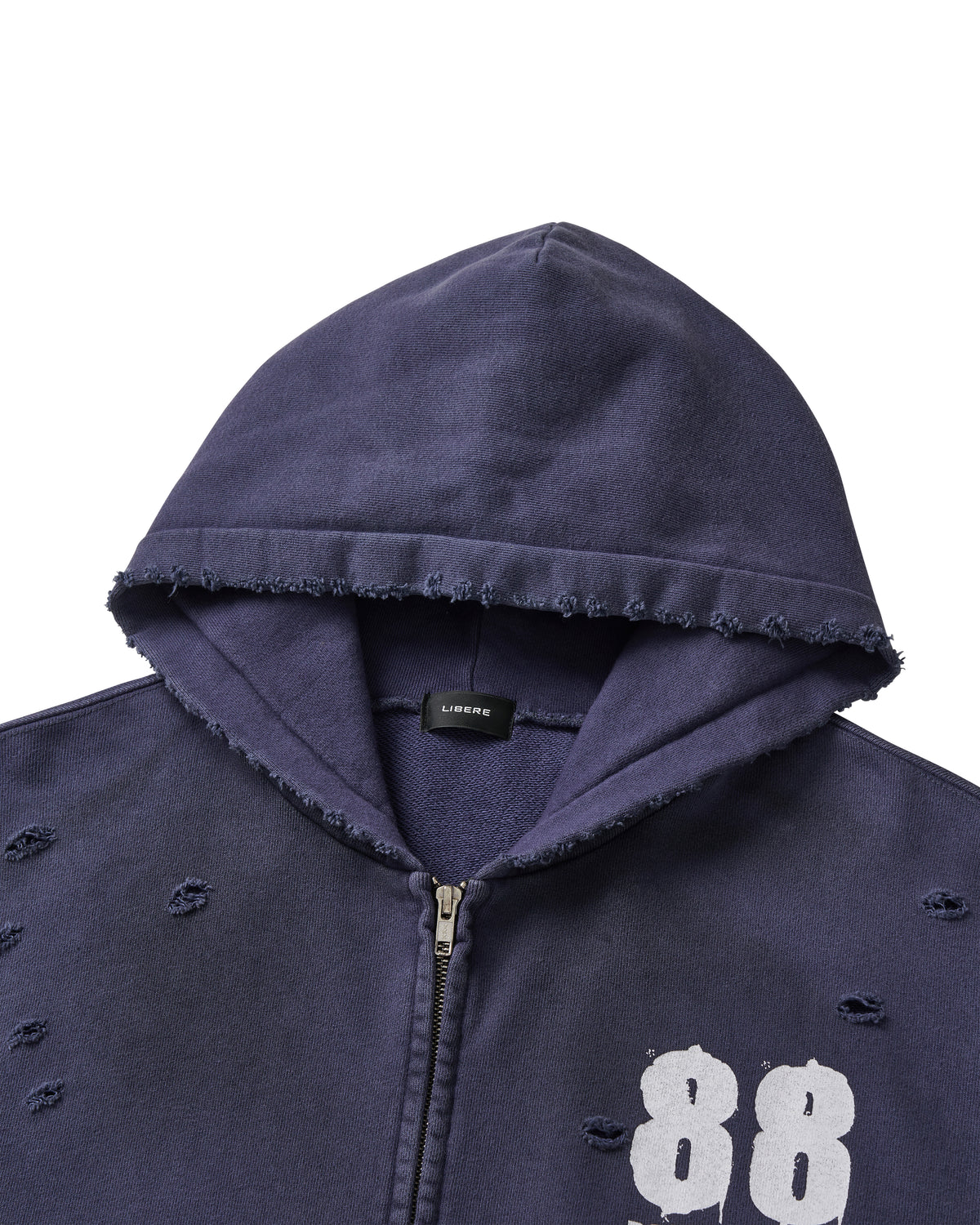 88 DISTRESSED ZIP HOODIE / NAVY