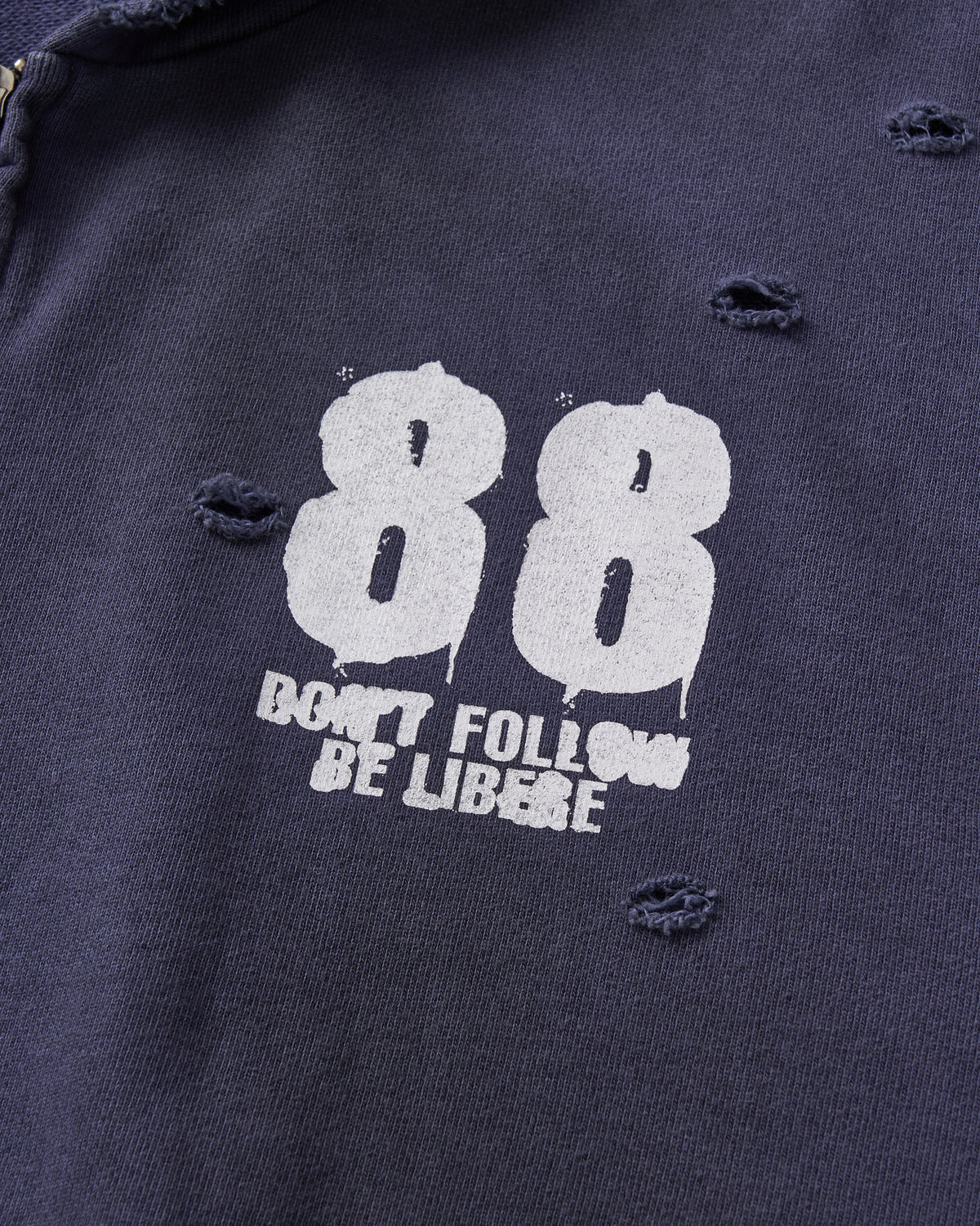 88 DISTRESSED ZIP HOODIE / NAVY