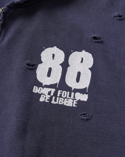 88 DISTRESSED ZIP HOODIE / NAVY