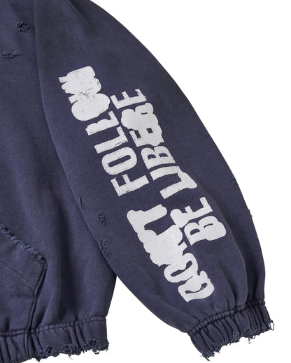 88 DISTRESSED ZIP HOODIE / NAVY