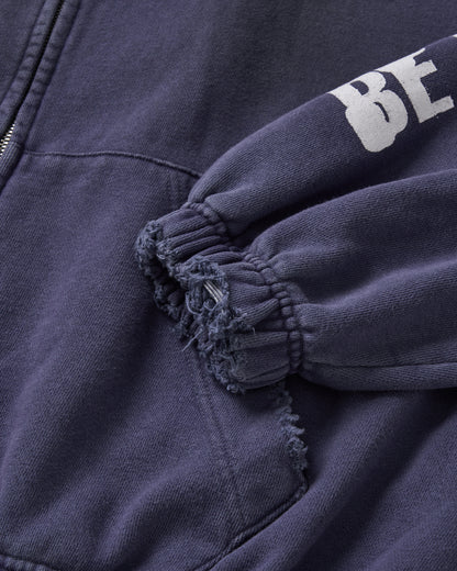 88 DISTRESSED ZIP HOODIE / NAVY