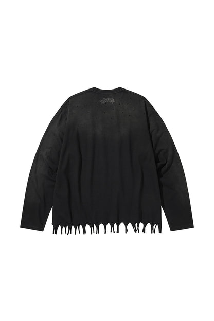 FRINGE LONG SLEEVE T-SHIRTS / BLACK