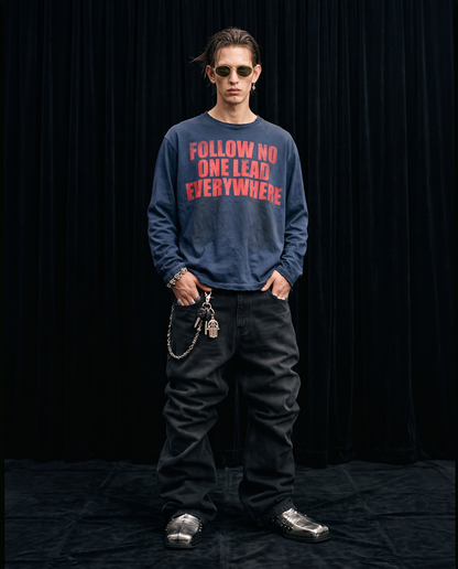 NO FOLLOW LONG SLEEVE T-SHIRT / BLUE
