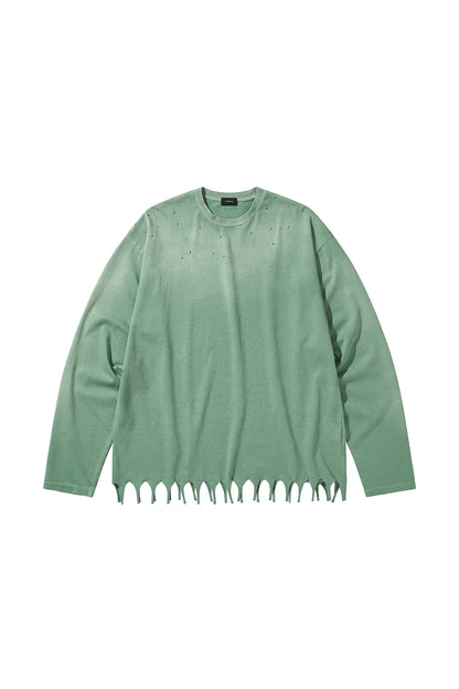 FRINGE LONG SLEEVE T-SHIRTS / GREEN