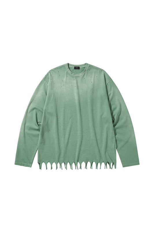 FRINGE LONG SLEEVE T-SHIRTS / GREEN