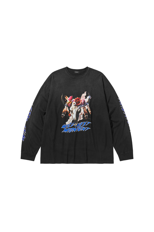 MIDNIGHT BISON LONG SLEEVE T-SHIRTS / BLACK