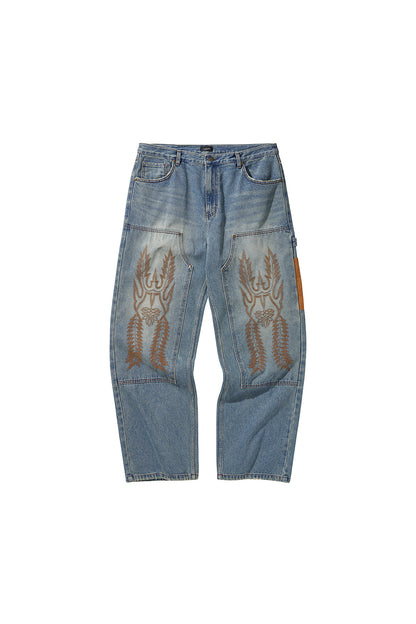 WESTERN DOUBLE KNEE DENIM PANTS / BLUE