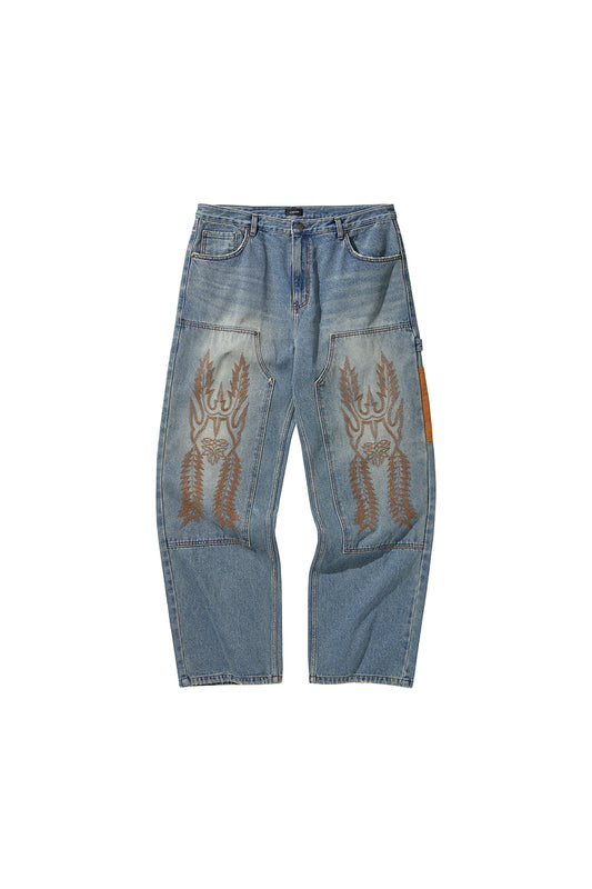 WESTERN DOUBLE KNEE DENIM PANTS / BLUE