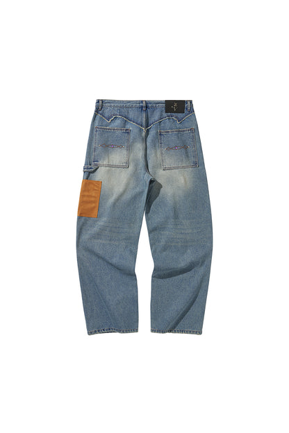 WESTERN DOUBLE KNEE DENIM PANTS / BLUE