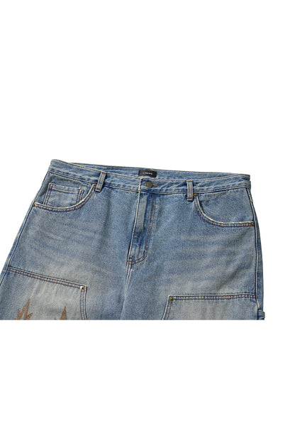 WESTERN DOUBLE KNEE DENIM PANTS / BLUE