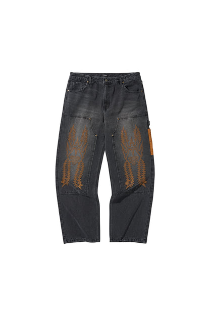 WESTERN DOUBLE KNEE DENIM PANTS / BLACK
