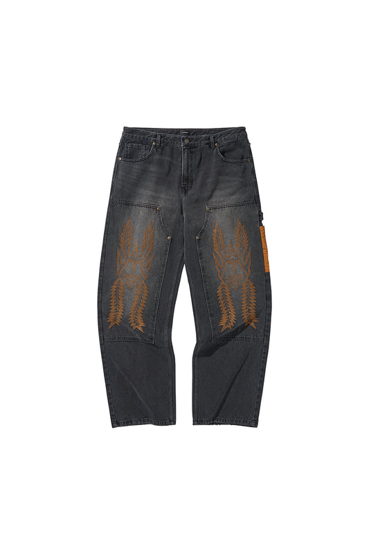 WESTERN DOUBLE KNEE DENIM PANTS / BLACK