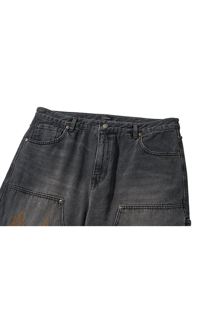 WESTERN DOUBLE KNEE DENIM PANTS / BLACK