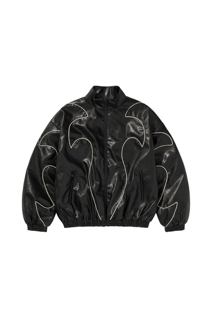 WESTERN FLAME LEATHER TRACK JACKET / BLACK