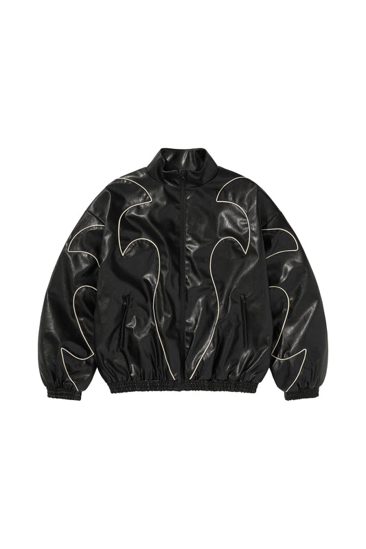 WESTERN FLAME LEATHER TRACK JACKET / BLACK