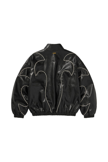 WESTERN FLAME LEATHER TRACK JACKET / BLACK