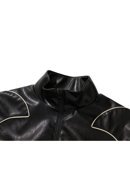 WESTERN FLAME LEATHER TRACK JACKET / BLACK