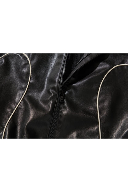 WESTERN FLAME LEATHER TRACK JACKET / BLACK