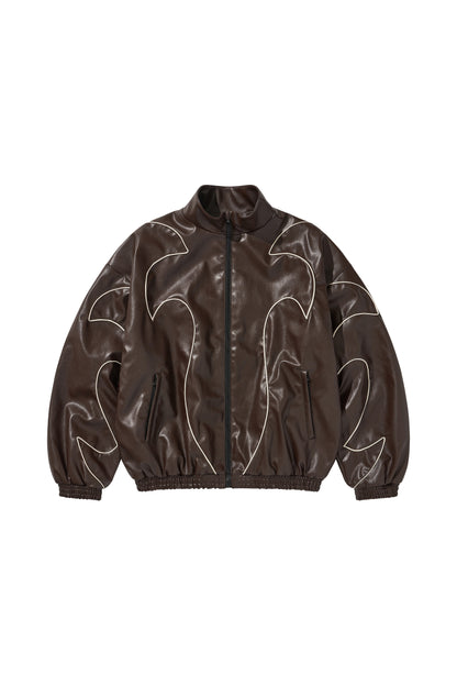 WESTERN FLAME LEATHER TRACK JACKET / BROWN