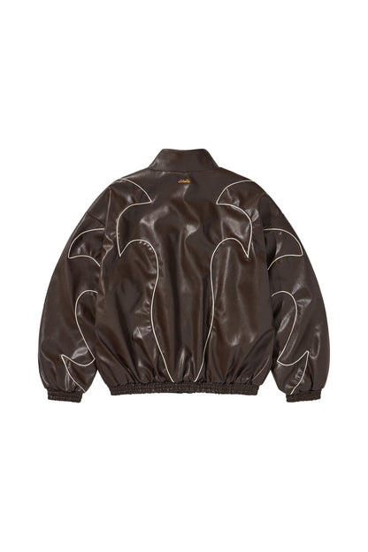 WESTERN FLAME LEATHER TRACK JACKET / BROWN