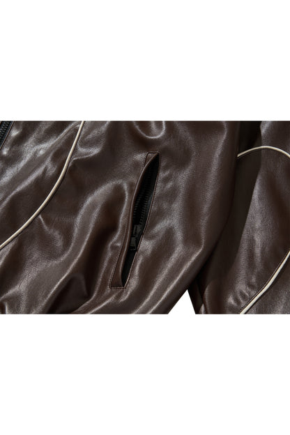 WESTERN FLAME LEATHER TRACK JACKET / BROWN