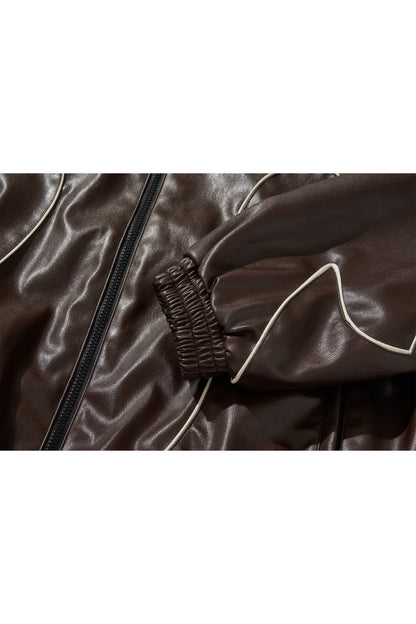 WESTERN FLAME LEATHER TRACK JACKET / BROWN