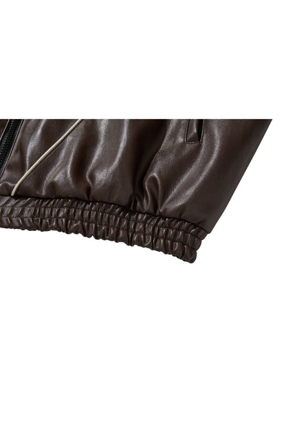 WESTERN FLAME LEATHER TRACK JACKET / BROWN