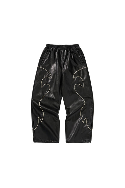 WESTERN FLAME LEATHER TRACK PANTS / BLACK