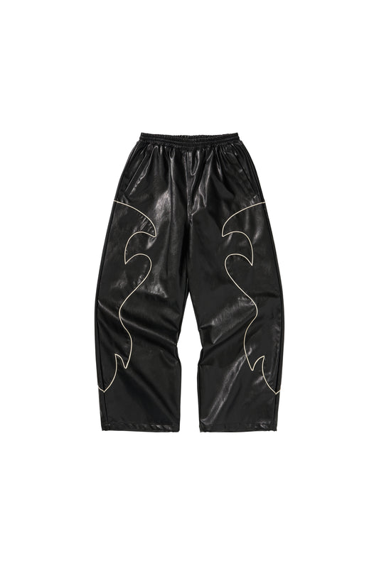 WESTERN FLAME LEATHER TRACK PANTS / BLACK