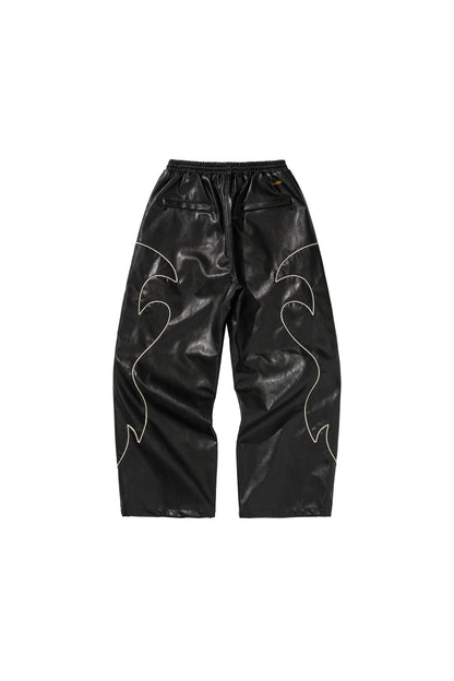 WESTERN FLAME LEATHER TRACK PANTS / BLACK