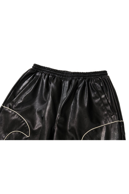 WESTERN FLAME LEATHER TRACK PANTS / BLACK